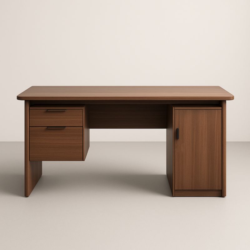 Bureau en bois aggloméré avec tiroirs et placard 140x60x75 cm Marron