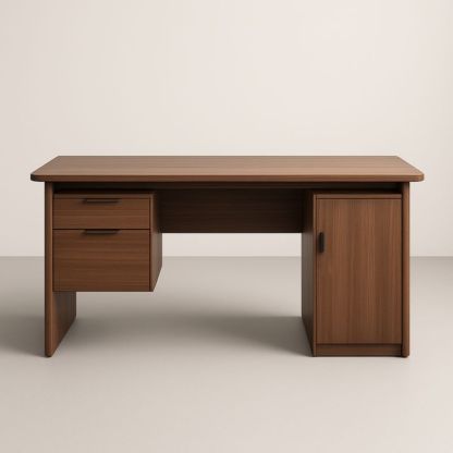 Bureau en bois aggloméré avec tiroirs et placard 140x60x75 cm Marron