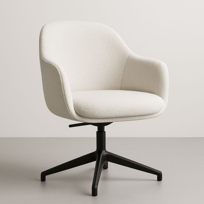Chaise pivotante en tissu bouclé blanc avec base en métal