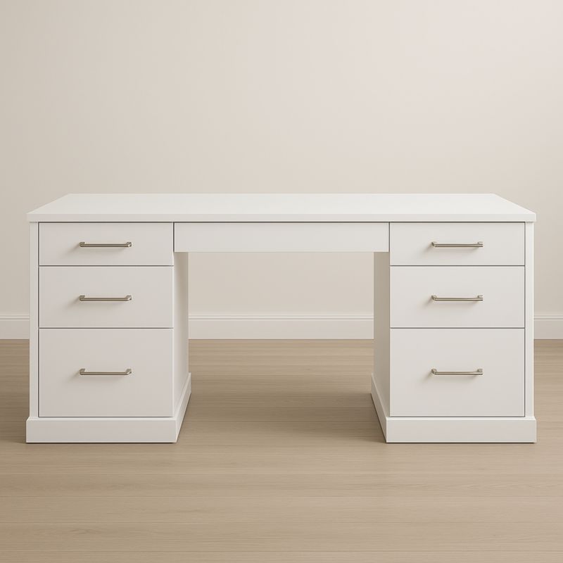 Bureau en Bois Blanc avec 6 Tiroirs