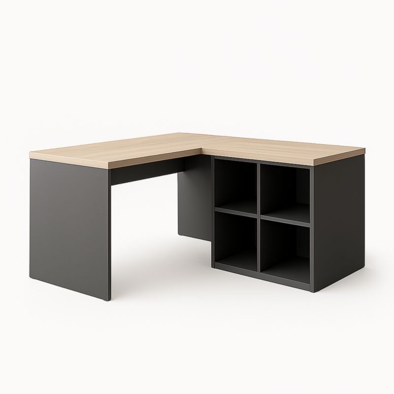 Bureau d'angle en bois MDF et métal avec étagères 140x120x75 cm Noir/Chêne