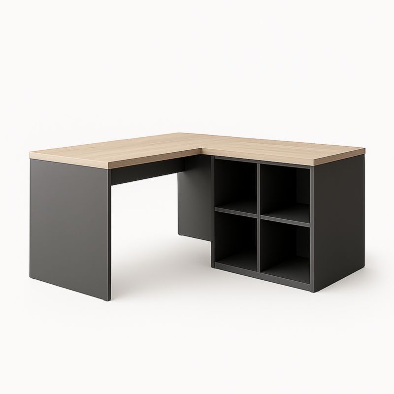 Bureau d'angle en bois MDF et métal avec étagères 140x120x75 cm Noir/Chêne
