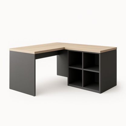 Bureau d'angle en bois MDF et métal avec étagères 140x120x75 cm Noir/Chêne
