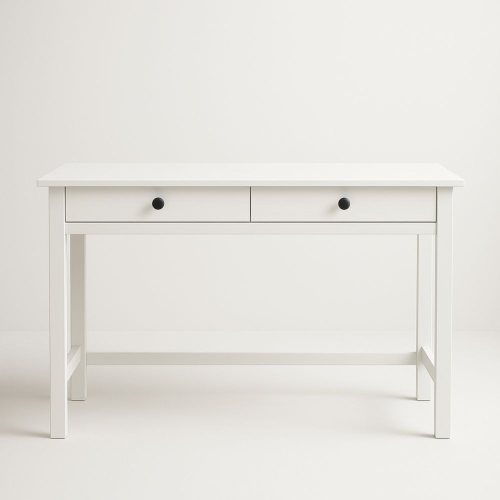 Bureau rectangulaire blanc avec tiroirs en bois MDF