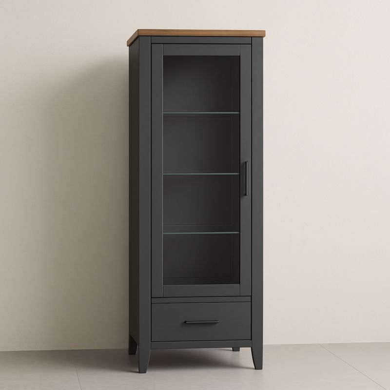 Vitrine en Bois MDF et Verre Trempé Noire avec Tiroir 180cm