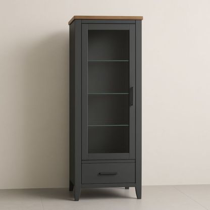 Vitrine en Bois MDF et Verre Trempé Noire avec Tiroir 180cm