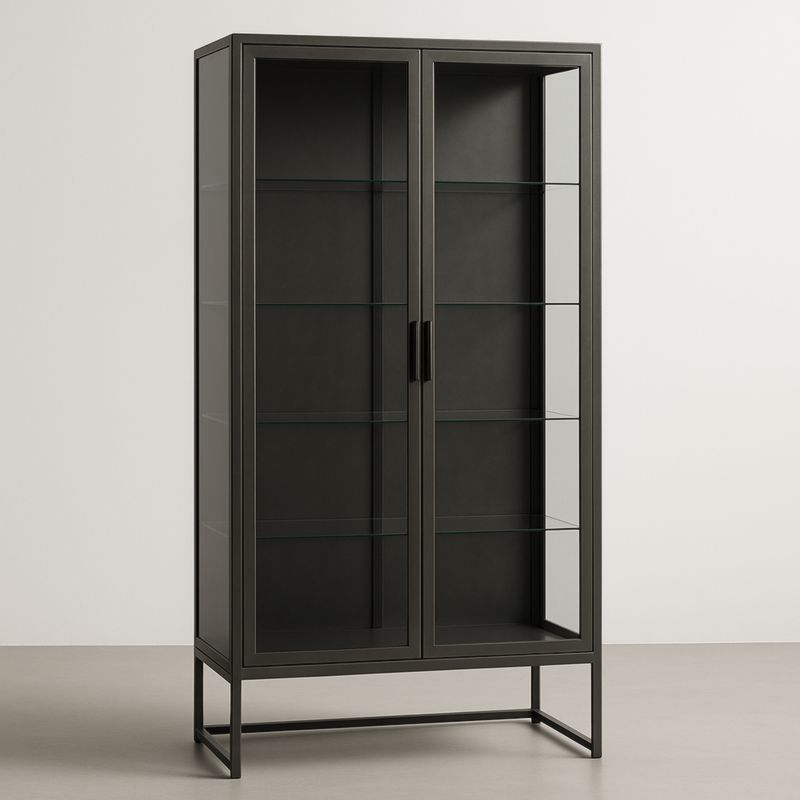 Vitrine en verre et métal noir 2 portes avec étagères réglables