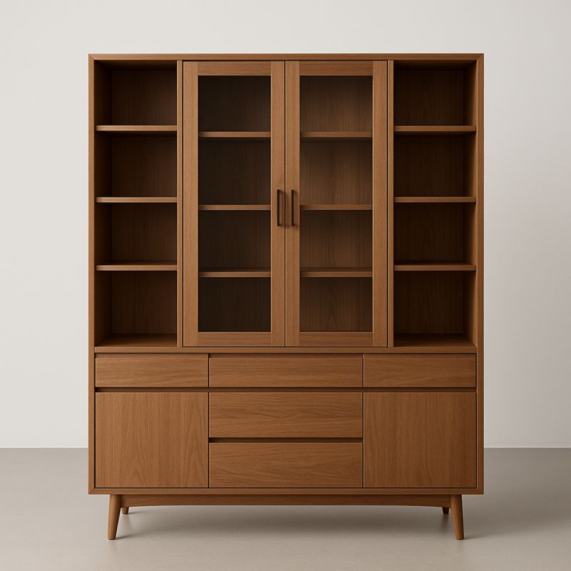 Bibliothèque modulable en bois avec portes en verre trempé 200x150x45 cm.