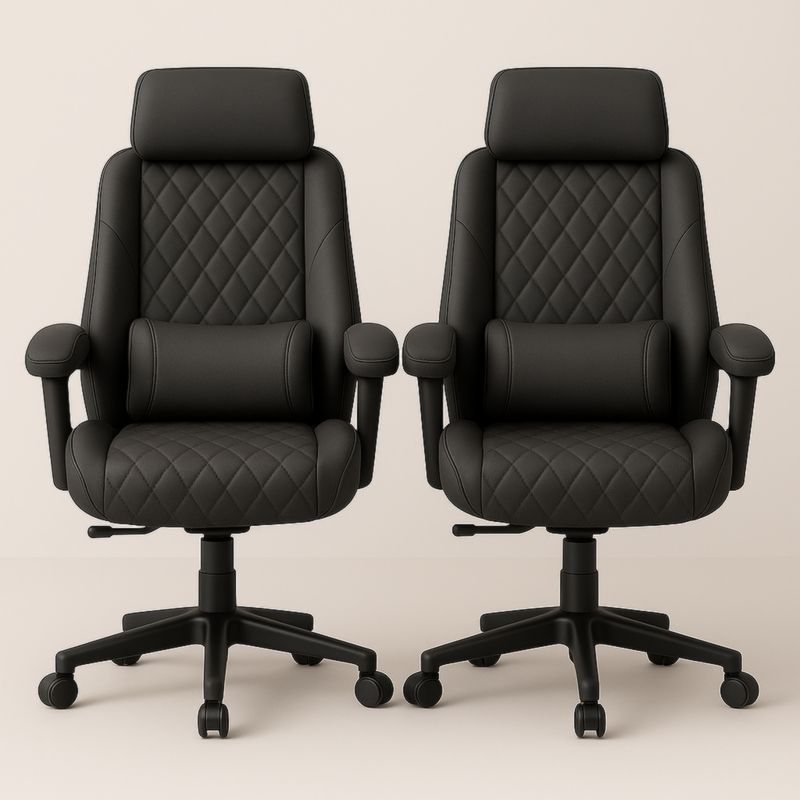 Ensemble de Deux Chaises de Bureau en Cuir Synthétique Noir