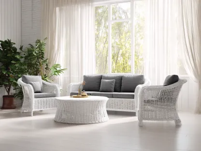 Conjunto de sofá y sillón de jardín ratán sintético - sofá 185x85x78cm - blanco/gris - uso exterior - diseño moderno