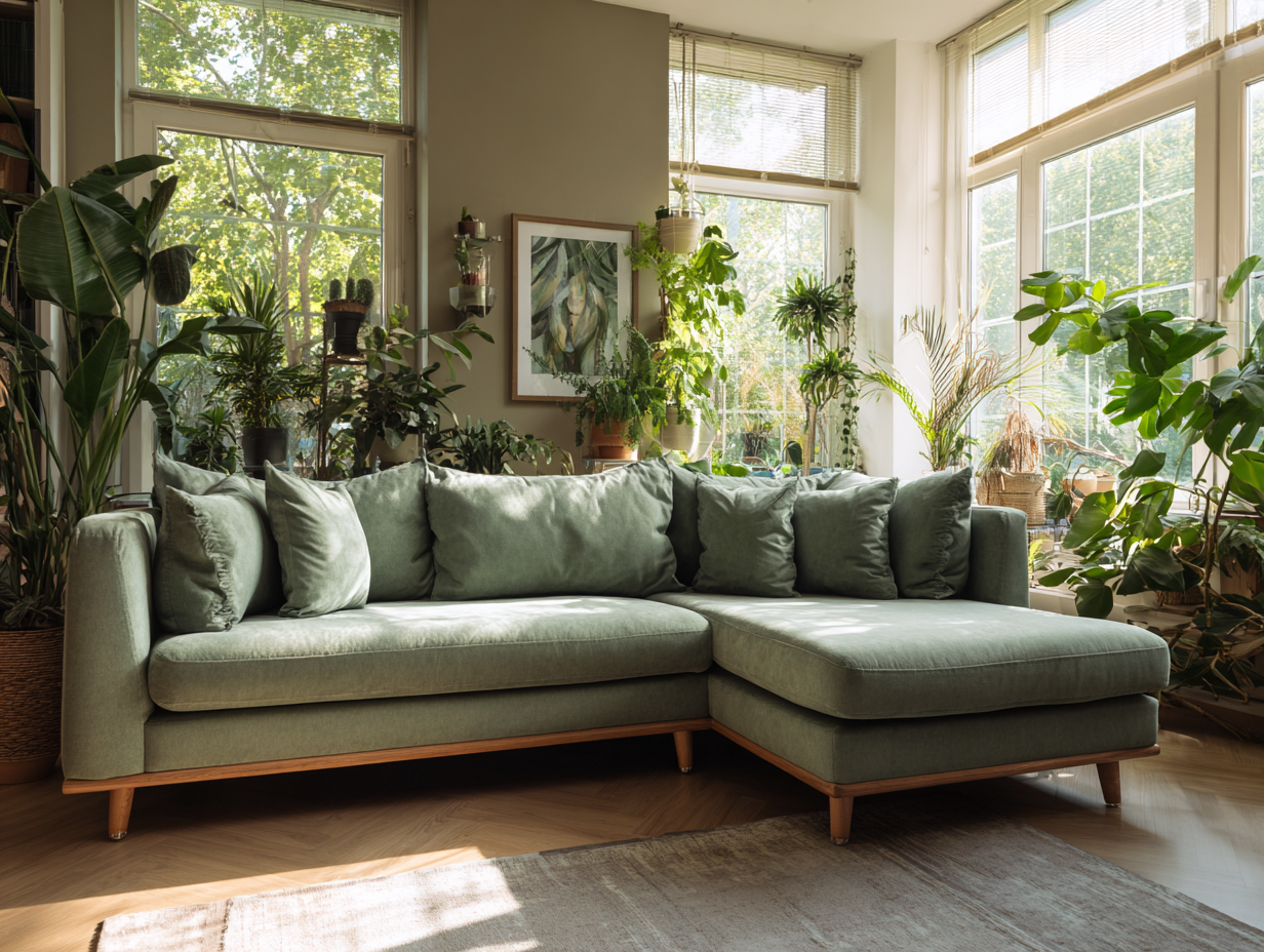 Sofá rinconera tapizado 255x155x85 cm - verde - para salón - estilo contemporáneo