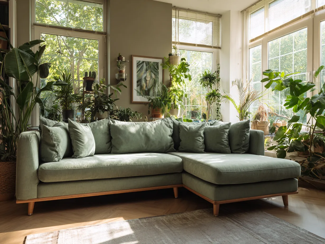 Sofá rinconera tapizado 255x155x85 cm - verde - para salón - estilo contemporáneo