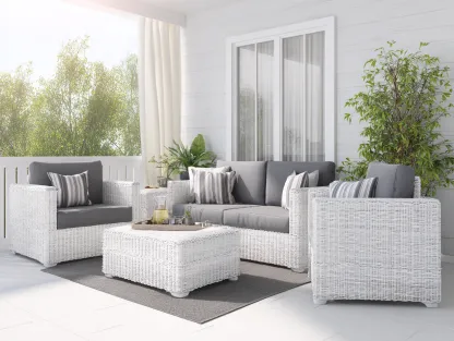 Conjunto de sofá y sillón de exterior ratán sintético - sofá 160x82x75cm - blanco/gris - jardín estilo moderno