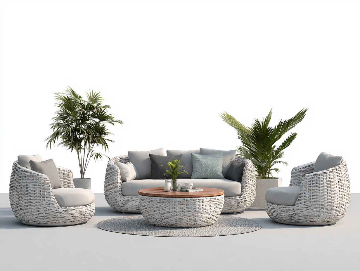 Conjunto de sofá y sillón de exterior ratán sintético - sofá 170x85x75cm - blanco/gris - jardín estilo contemporáneo