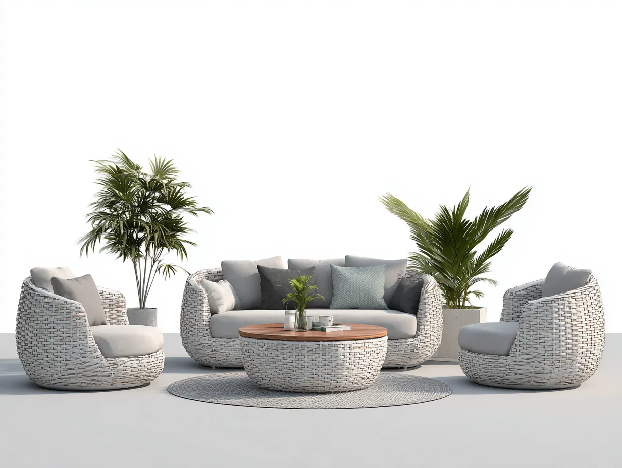 Conjunto de sofá y sillón de exterior ratán sintético - sofá 170x85x75cm - blanco/gris - jardín estilo contemporáneo