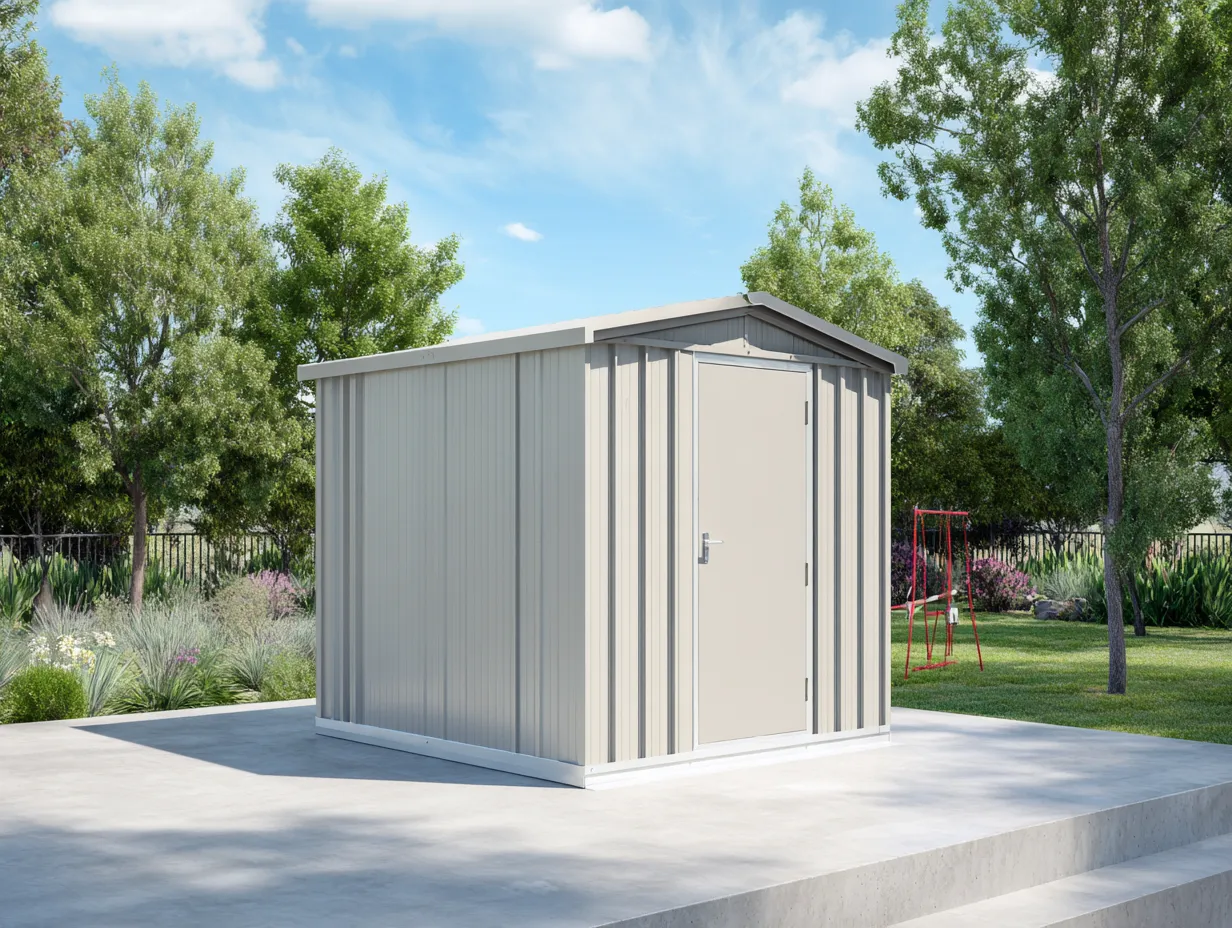 Caseta de jardín metálica 190x160x200 cm - gris claro - para exterior - almacenamiento de jardín