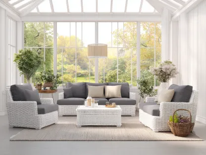 Conjunto de sofá y sillón de ratán - sofá 180x80x75 cm - blanco/gris - para exterior - diseño moderno