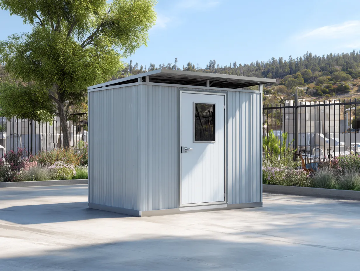 Caseta de jardín de metal 200x180 x210cm - gris claro/beige - para almacenamiento exterior diseño moderno