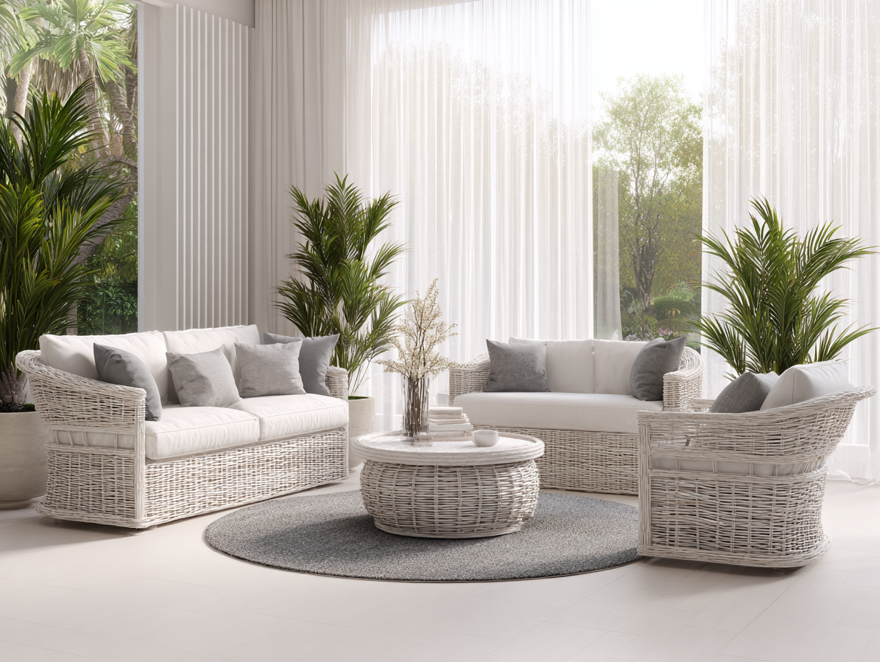 Conjunto de sofá y sillón de jardín ratán sintético - sofá 175x88x80cm - blanco - uso exterior - diseño moderno