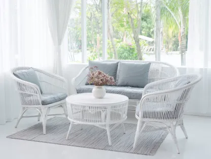 Conjunto de sofá y sillón de ratán sintético - sofá 160x80x75cm - blanco/gris claro - terraza y jardín estilo contemporáneo