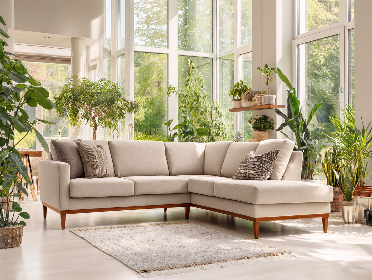 Sofá rinconera tapizado 260x160x85 cm - beige/marrón - para salón - diseño moderno