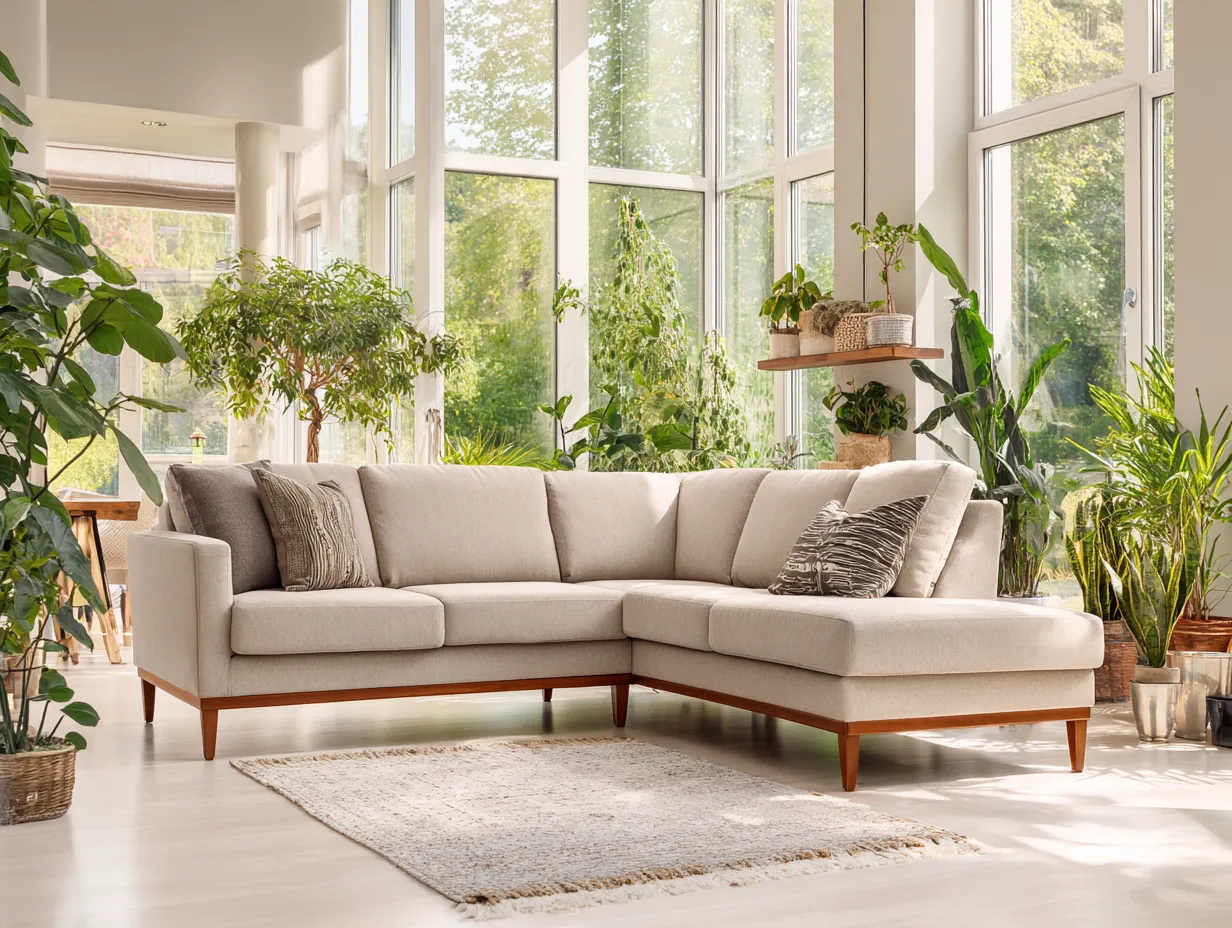 Sofá rinconera tapizado 260x160x85 cm - beige/marrón - para salón - diseño moderno