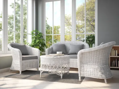 Conjunto de sofá y sillón de ratán sintético - sofá 160x75x80cm - blanco/gris - estilo elegante