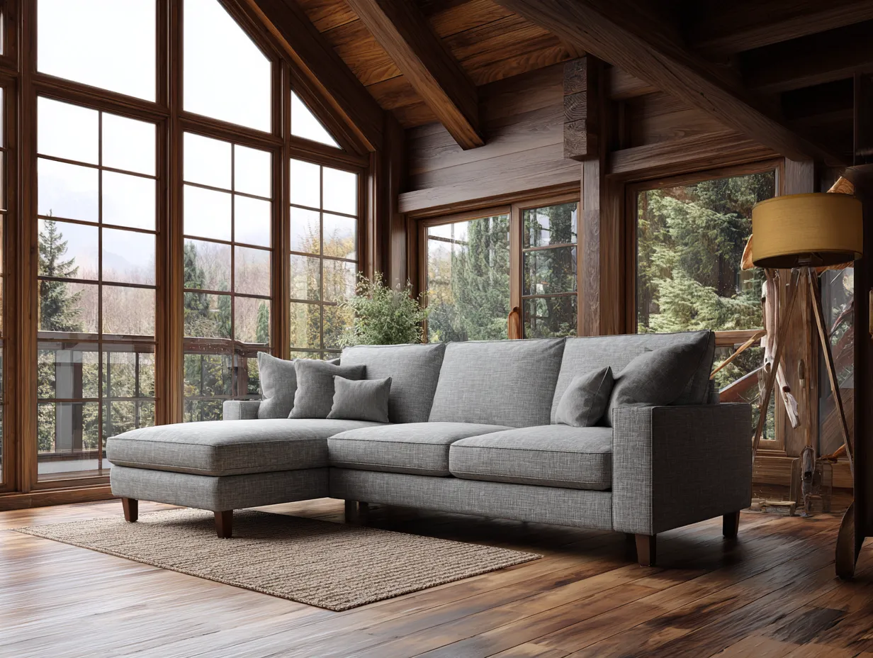 Sofá rinconera de tela 290x170x82cm - gris claro/marrón oscuro - salón estilo contemporáneo