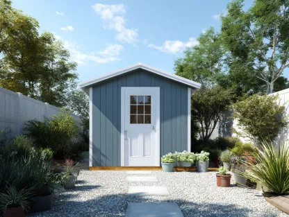 Caseta de jardín de madera 180x150 x210cm - gris azulado/blanco - para almacenamiento exterior estilo clásico