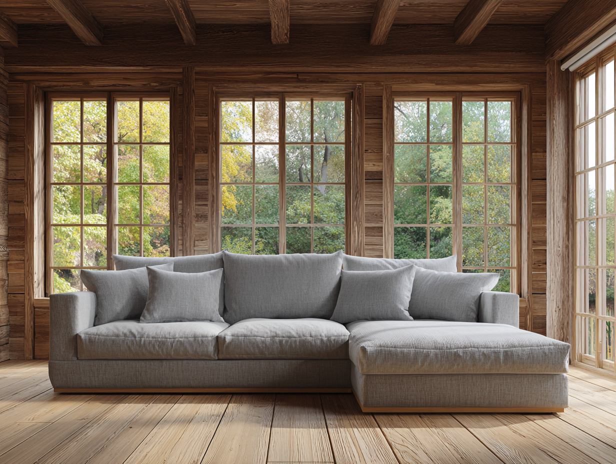 Sofá rinconera tapizado en tela 270x165x88 cm - gris claro - para salón - diseño contemporáneo