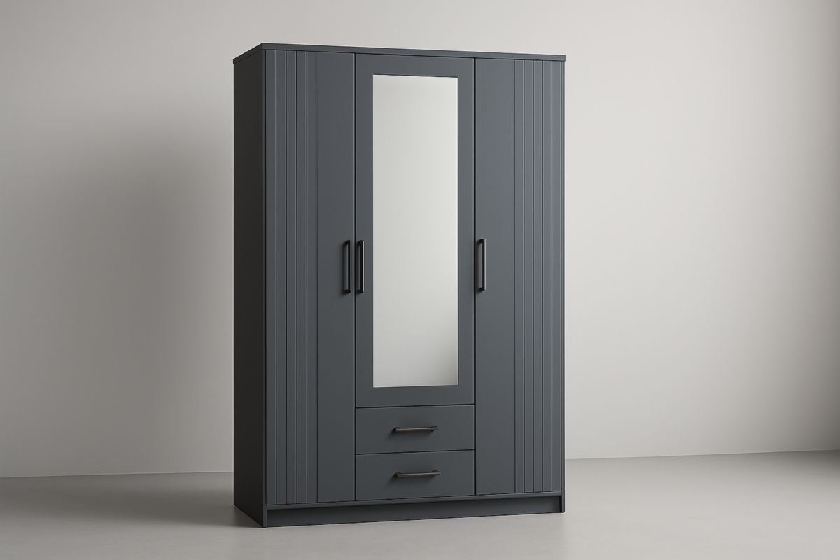 Armoire 3 Portes Gris avec Miroir en Panneau de Particules