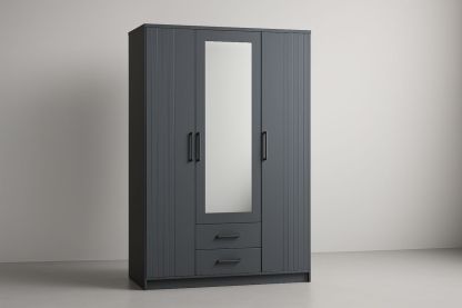 Armoire 3 Portes Gris avec Miroir en Panneau de Particules