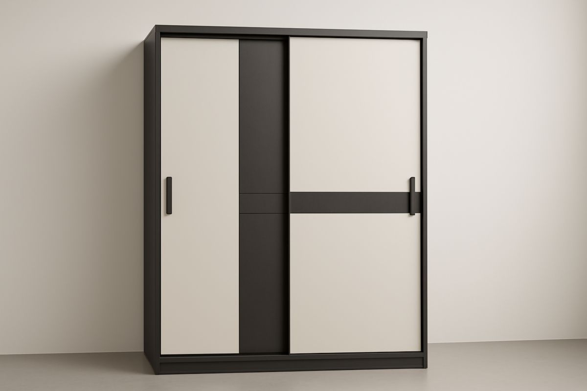 Armoire 2 Portes Coulissantes Noir/Blanc en Panneaux de Particules