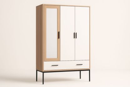 Armoire à Portes et Tiroir en Chêne et Métal, 180x120x50 cm