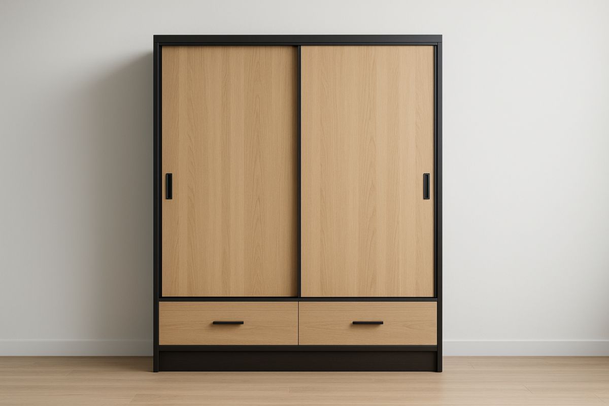 Armoire à 2 Portes Coulissantes Bois Métal Noir