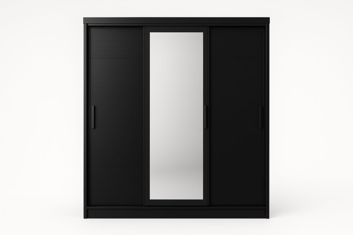 Armoire trois portes coulissantes avec miroir MDF Noir