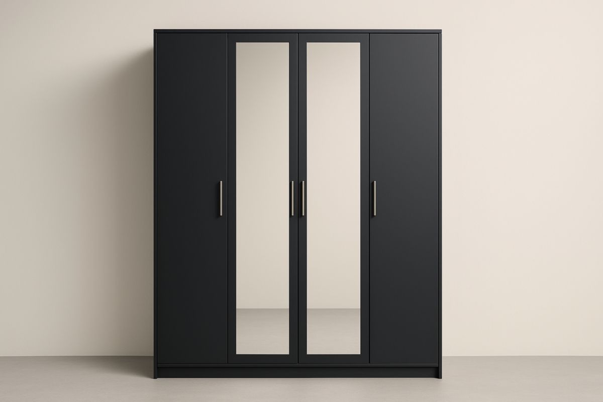 Armoire noire avec portes miroir en panneau MDF 210x180x60 cm