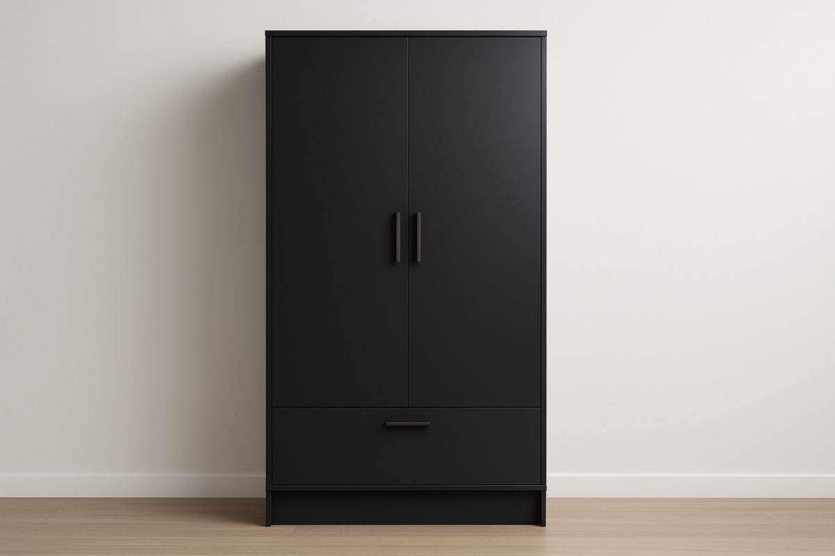 Armoire en bois MDF noir deux portes un tiroir 180x80x50cm
