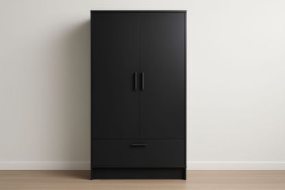Armoire en bois MDF noir deux portes un tiroir 180x80x50cm