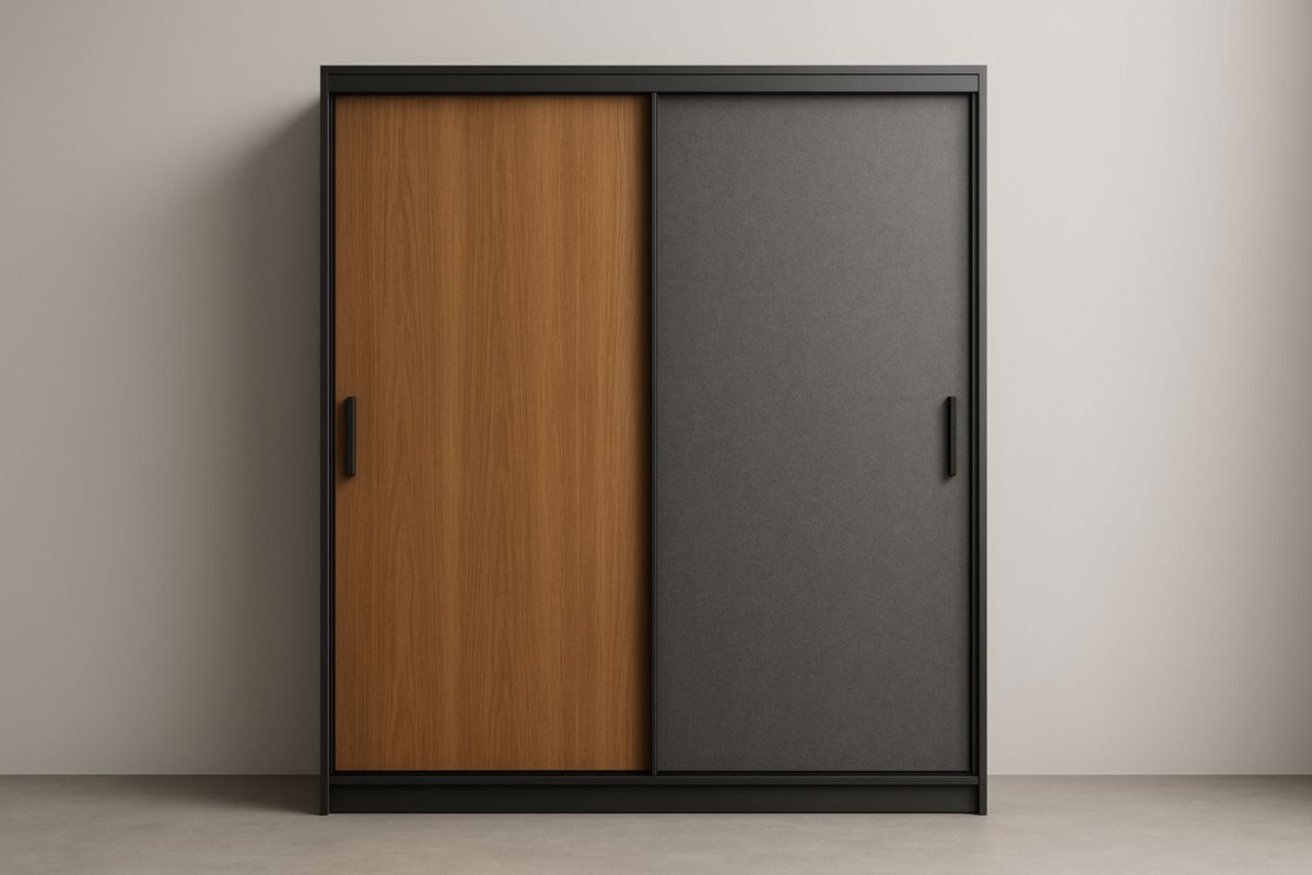 Armoire portes coulissantes MDF et Acier 200x180x60 cm Bois et Gris