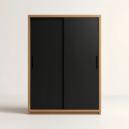 Armadio a Due Ante Scorrevoli in Legno e MDF Nero