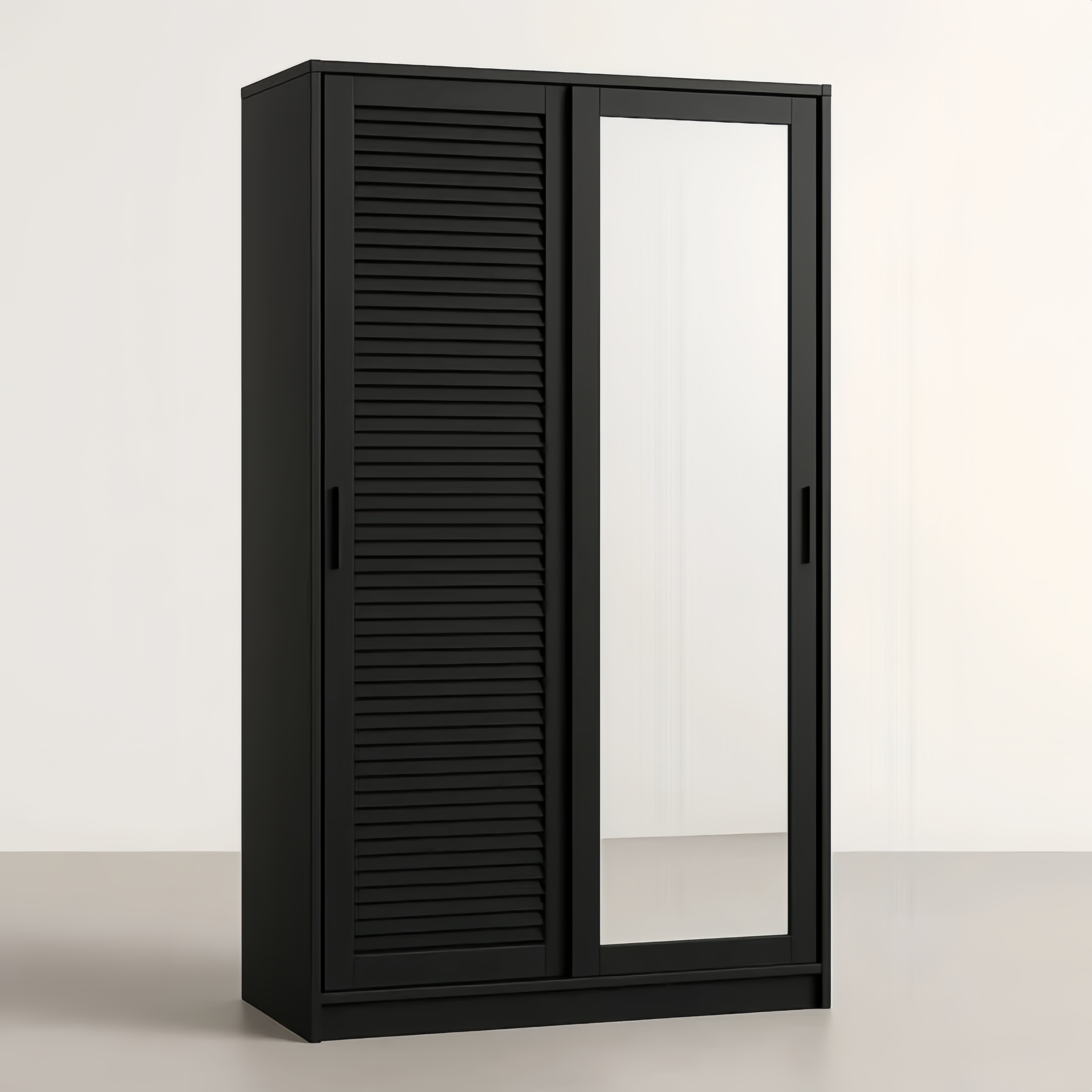 Armadio a Due Ante Scorrevoli con Specchio in MDF Nero