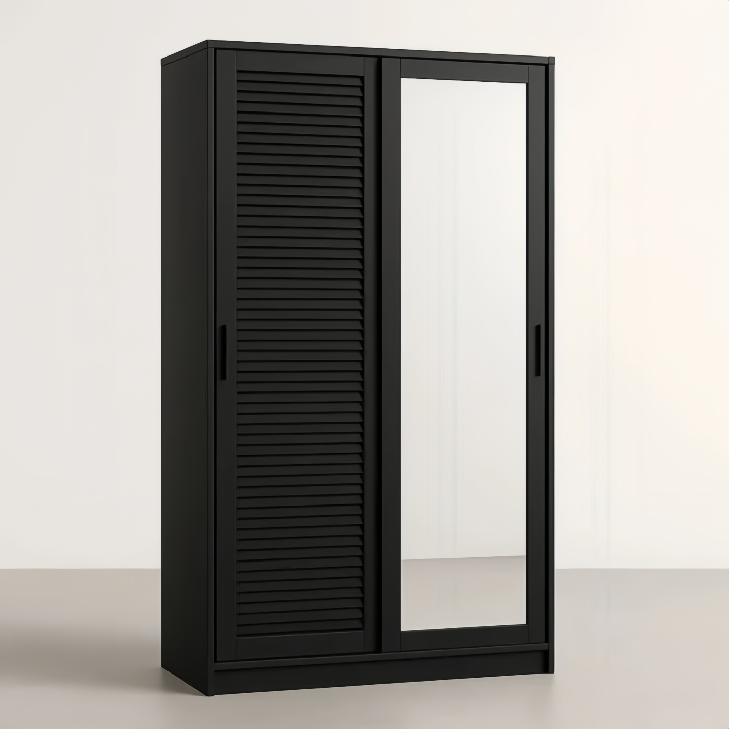 Armadio a Due Ante Scorrevoli con Specchio in MDF Nero