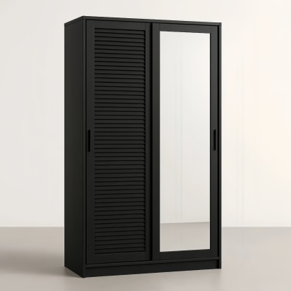 Armadio a Due Ante Scorrevoli con Specchio in MDF Nero