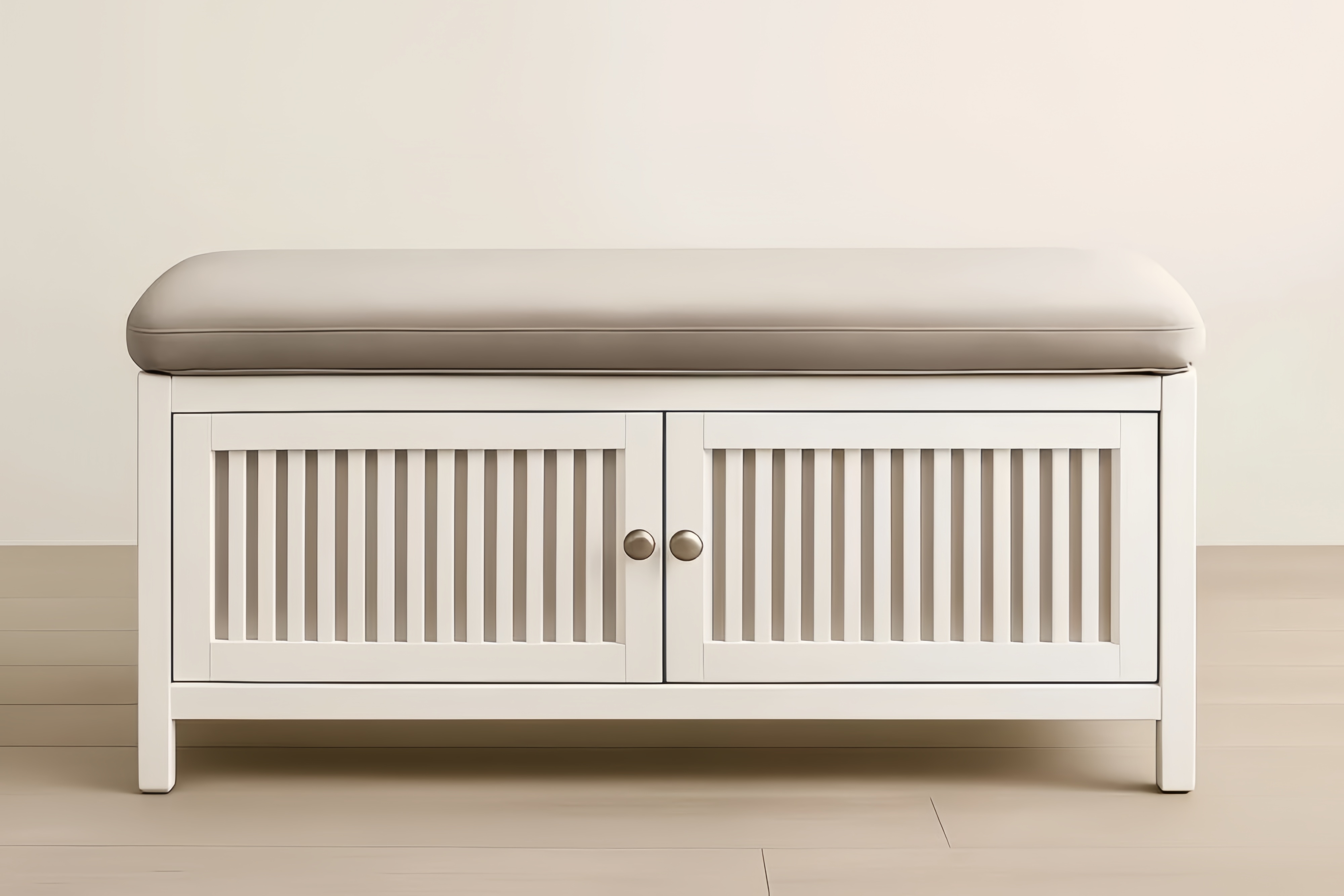 Panca in legno massello bianco con cuscino beige