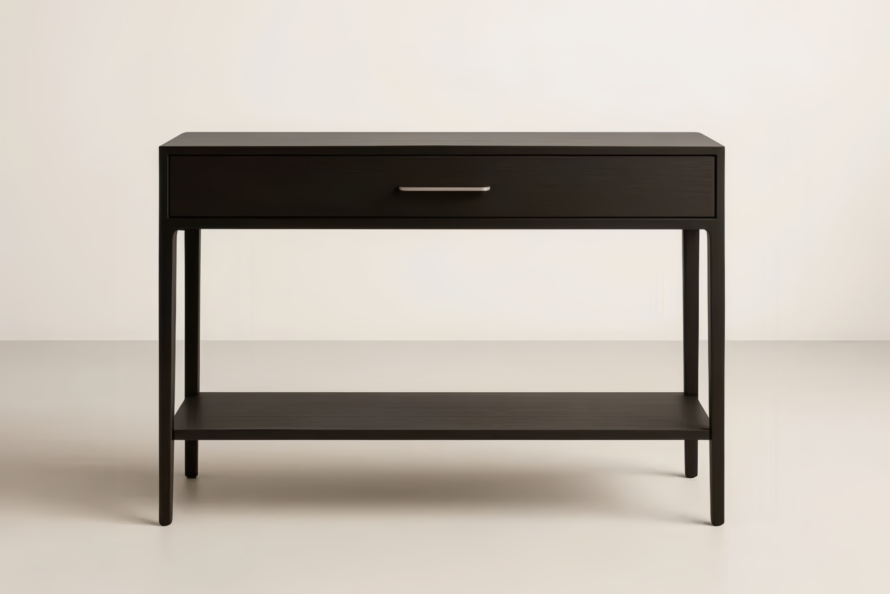 Consolle rettangolare in legno marrone scuro con cassetto e ripiano in MDF