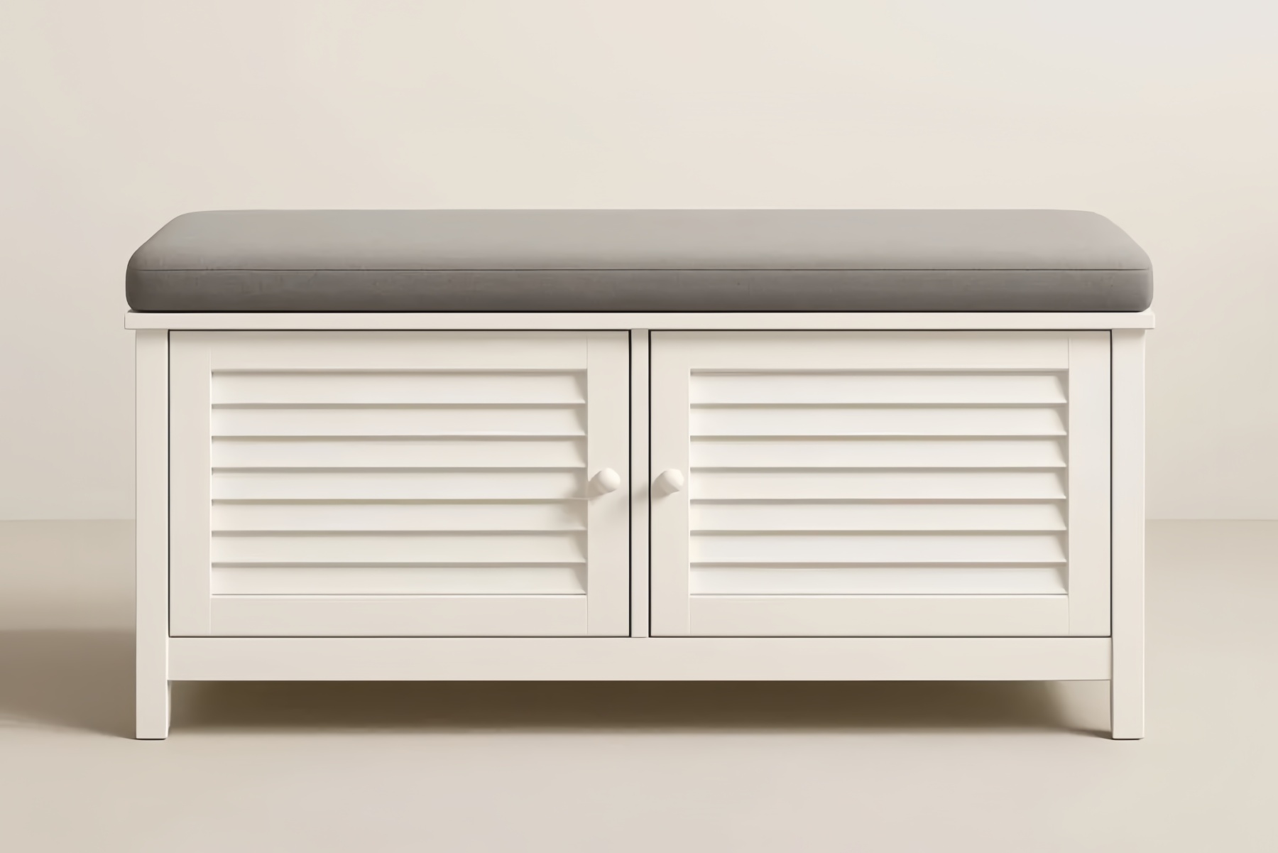 Panca contenitore in legno massello con cuscino grigio