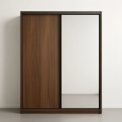 Armadio Scorrevole in Legno con Specchio 200x220x60 cm Marrone/Nero