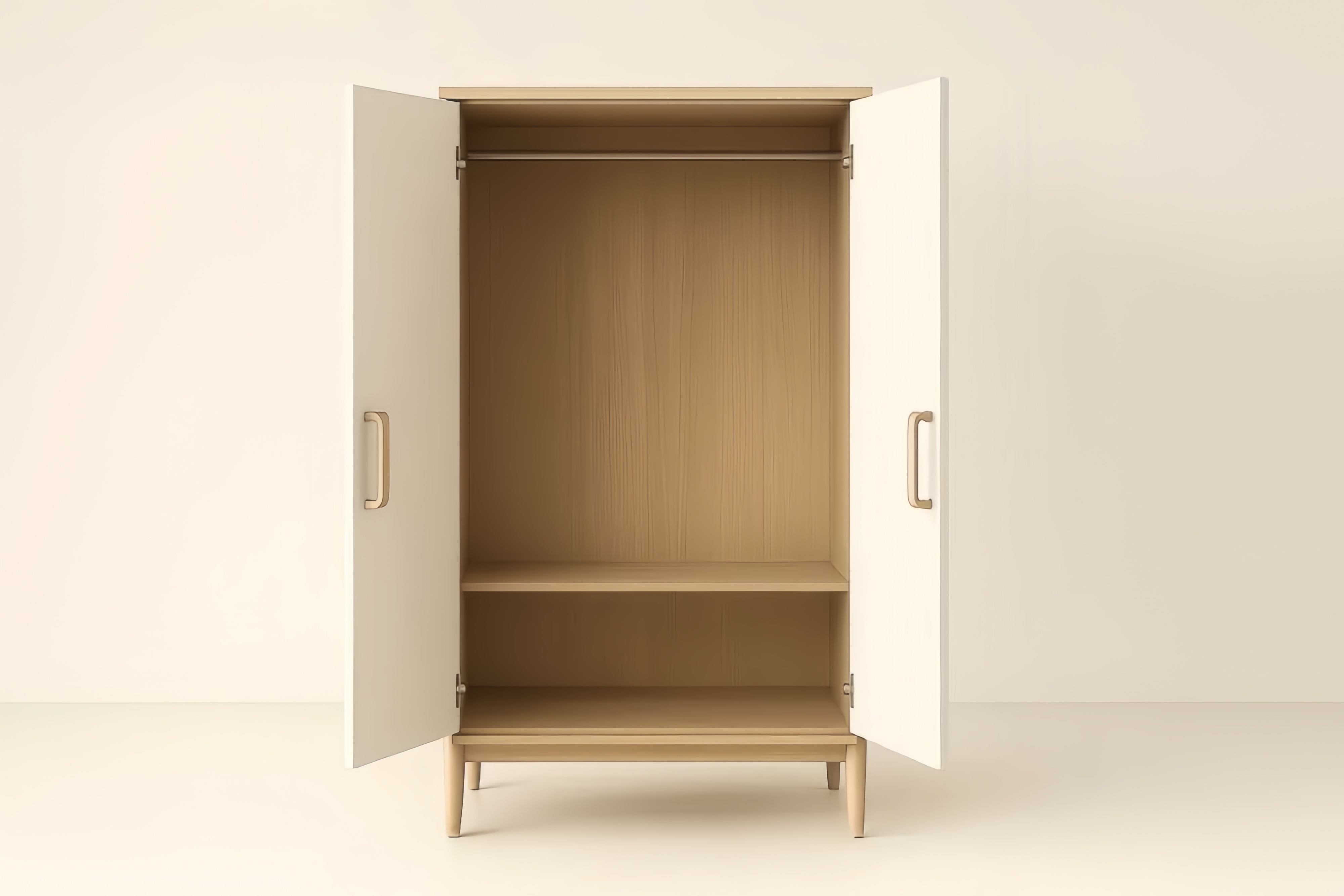 Armadio a Due Ante in Legno e MDF Bianco con Ripiani Interni