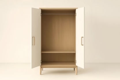 Armadio a Due Ante in Legno e MDF Bianco con Ripiani Interni